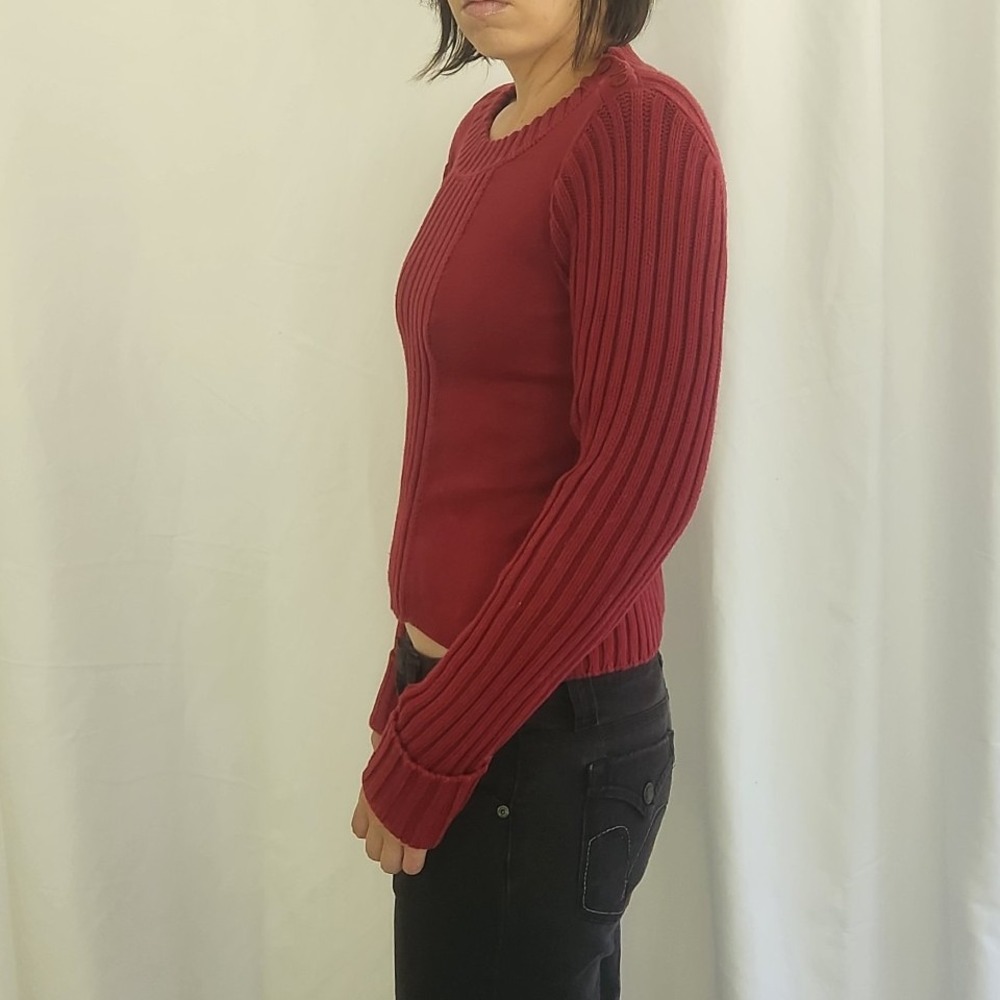 Y2k Red Ribbed Sweater - Picture 2 of 4